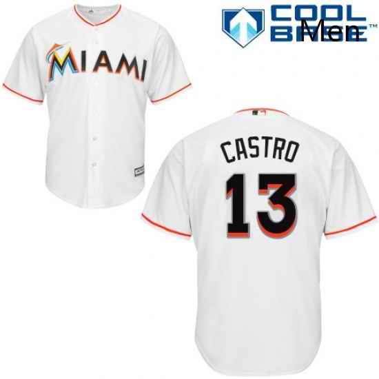 Mens Majestic Miami Marlins 13 Starlin Castro Replica White Home Cool Base MLB Jersey